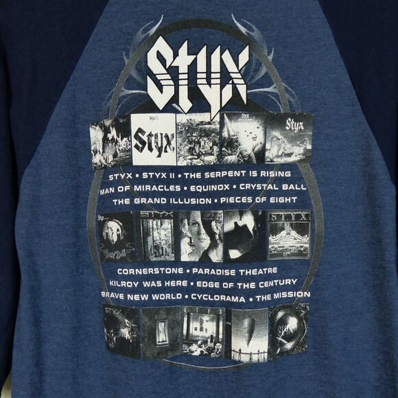 Styx Renegade 2018 Tour Shirt Men S Blue 3/4 Sleeve Raglan Baseball Graphic Tee - Picture 8 of 11